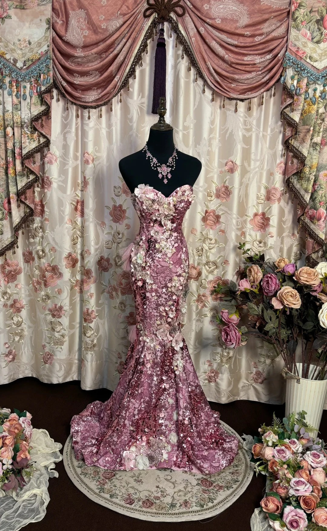 Maximalism Strapless Mermaid Evening Gowns Sequins Beading Appliques Prom Dress AP2725