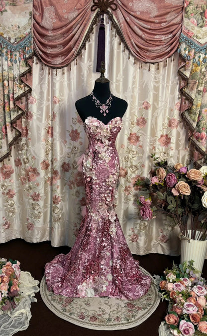 Maximalism Strapless Mermaid Evening Gowns Sequins Beading Appliques Prom Dress AP2725