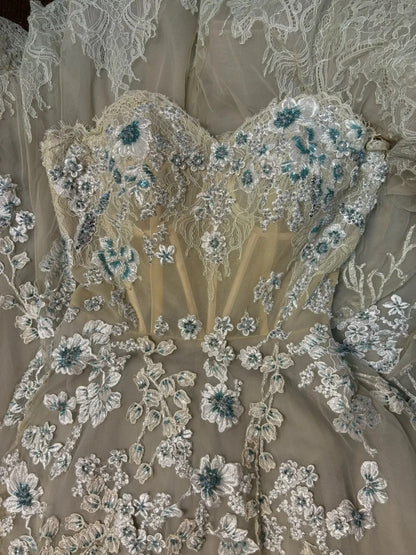 Glam A-Line Strapless Engagement Gowns Beading Appliques Sequins Wedding Dress AP2729