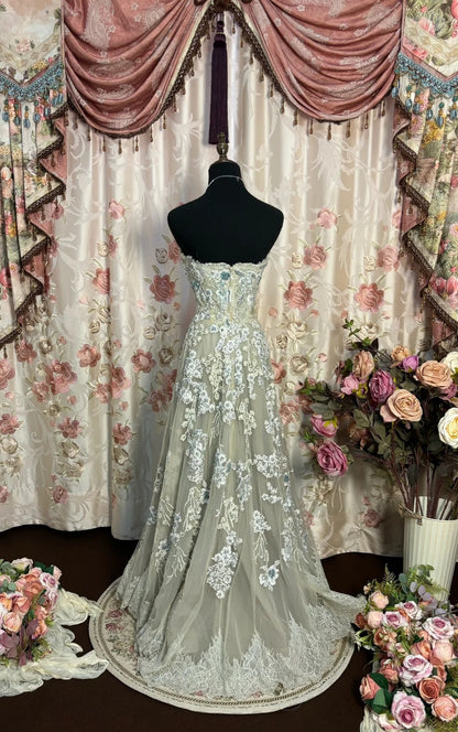 Glam A-Line Strapless Engagement Gowns Beading Appliques Sequins Wedding Dress AP2729