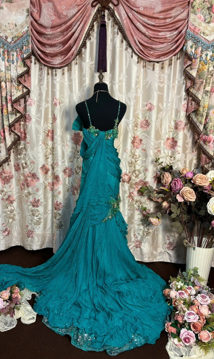 Glamorous Spaghetti Strap Mermaid Prom Dress Sequins Crystals Appliques Ruched Formal Dresses AP2730