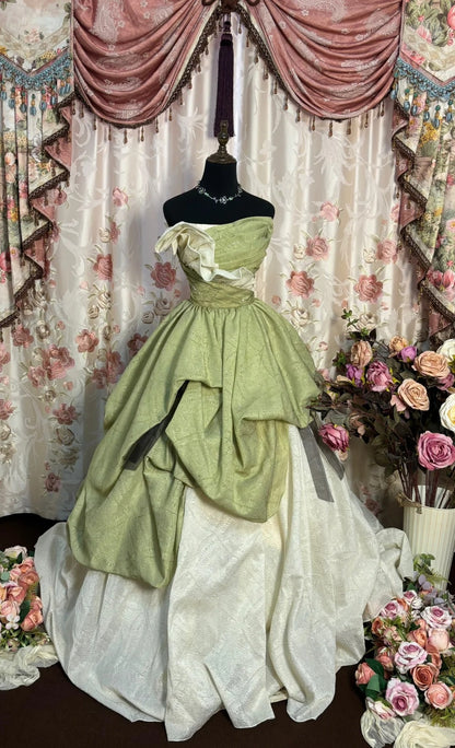 Dramatic Strapless A-Line Evening Dresses Beading Ruffled Prom Dress AP2731