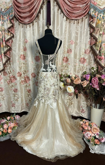 Sparkly Mermaid Spaghetti Strap Prom Dress Crystals Sequins Beading Tulle Formal Dresses AP2742