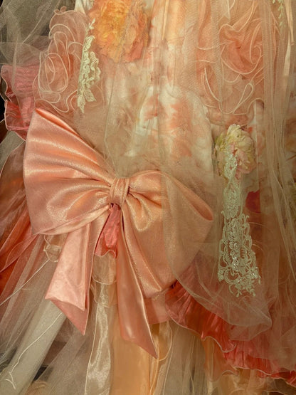 3D Flowers Strapless A-Line Evening Dresses Appliques Bows Sequins Prom Dress AP2748