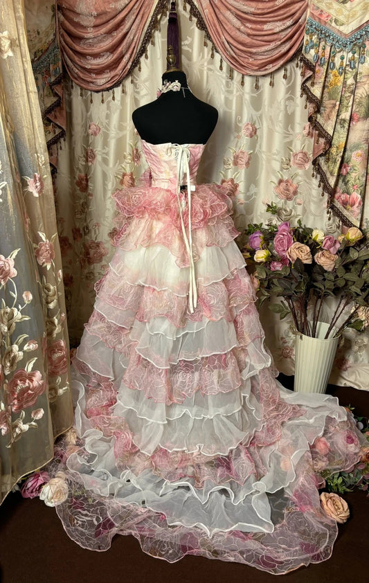 Fitted Strapless A-Line Birthday Dresses Handmade Flowers Tulle Homecoming Dress AP2750