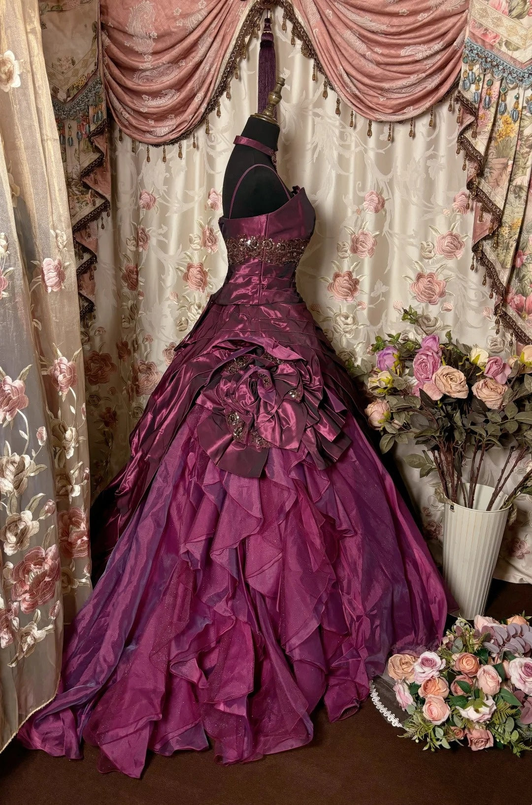 New A-Line Spaghetti Strap Prom Dress Beading Handmade Flowers Sequins Pleated Evening Gowns AP2751