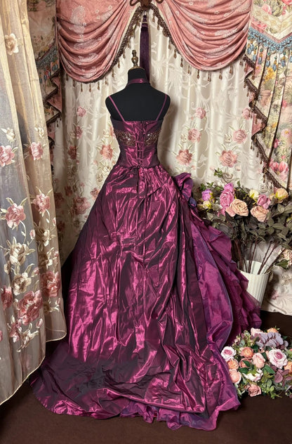 New A-Line Spaghetti Strap Prom Dress Beading Handmade Flowers Sequins Pleated Evening Gowns AP2751