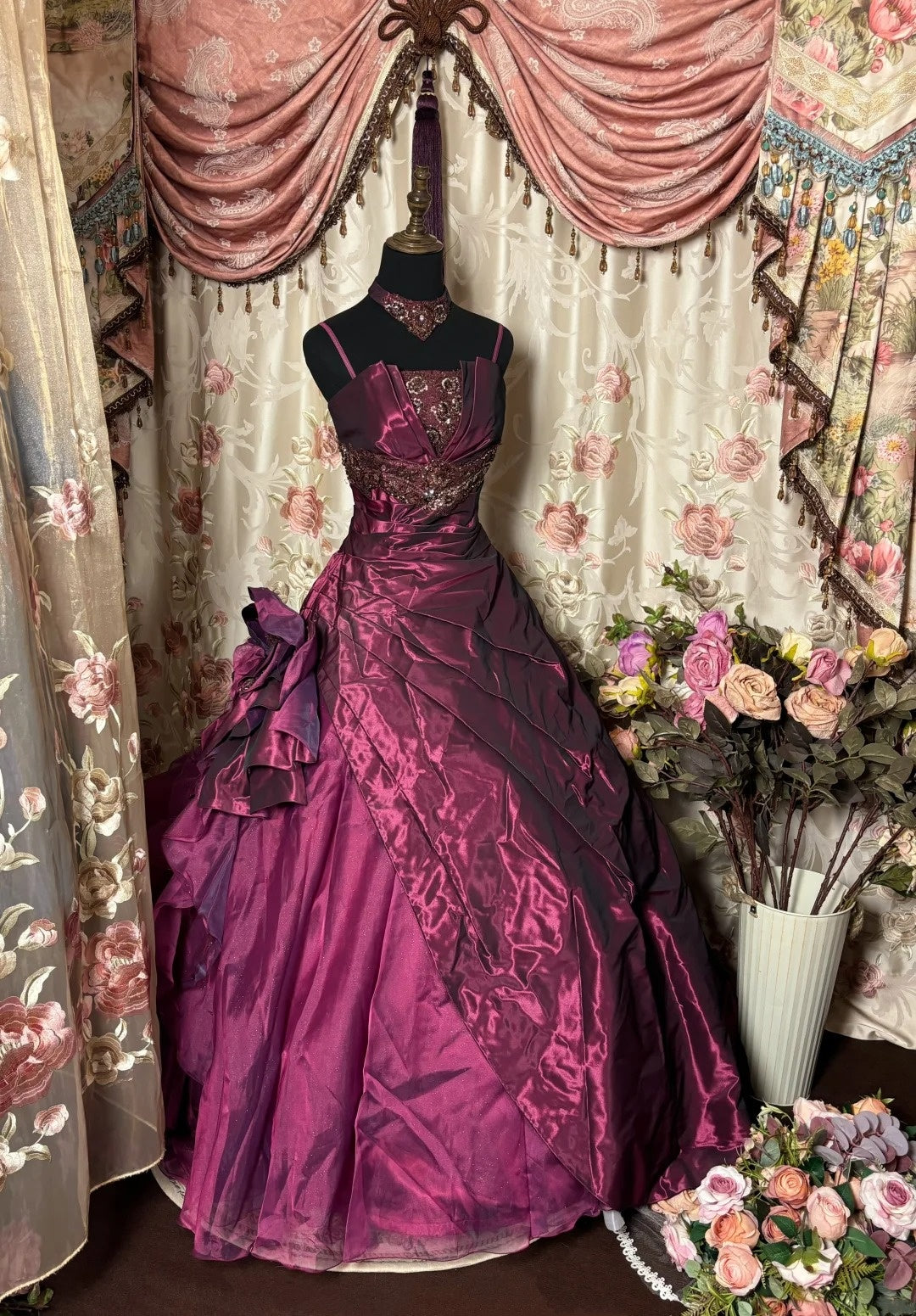 New A-Line Spaghetti Strap Prom Dress Beading Handmade Flowers Sequins Pleated Evening Gowns AP2751