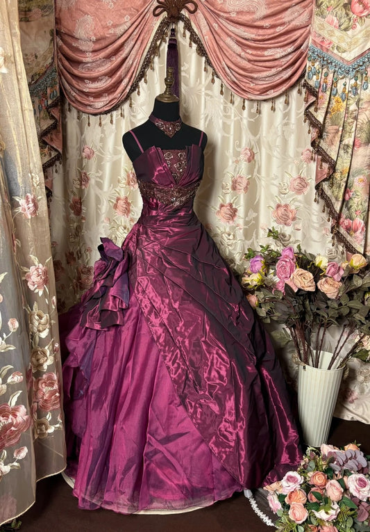 New A-Line Spaghetti Strap Prom Dress Beading Handmade Flowers Sequins Pleated Evening Gowns AP2751