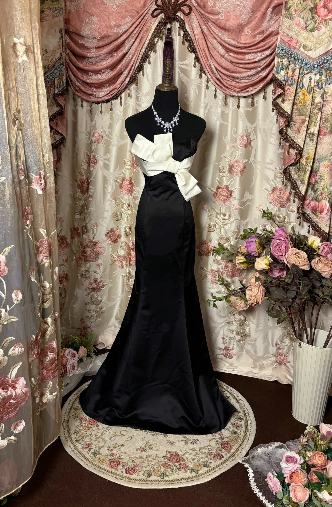 Trendy Strapless Mermaid Evening Gowns Bow Long Prom Dress AP2753