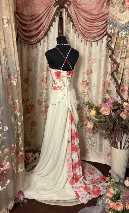 Glittering V-Neck Sheath Evening Gowns Beading Floral Print Sequins Prom Dress AP2756