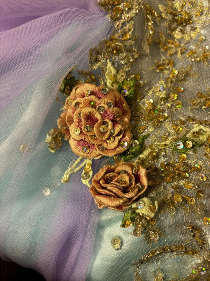 Princess Strapless A-Line Evening Dresses Appliques Sequins Tulle Prom Dress AP2758