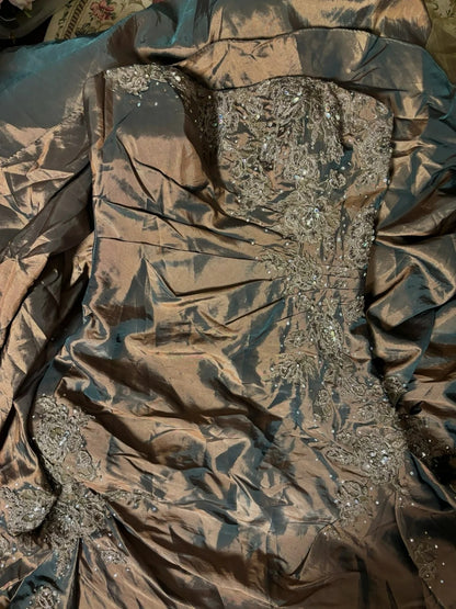 Pretty Strapless Mermaid Evening Gowns Appliques Sequins Beaded Prom Dress AP2759