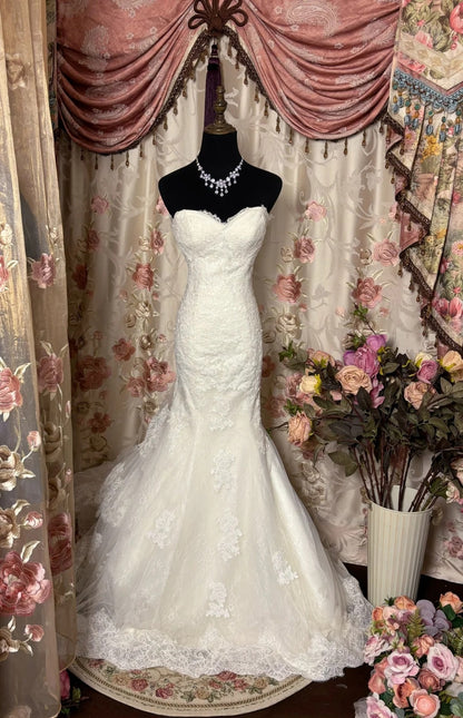 Fancy Strapless Mermaid Bridal Gowns Lace Tulle Wedding Dress AP2760