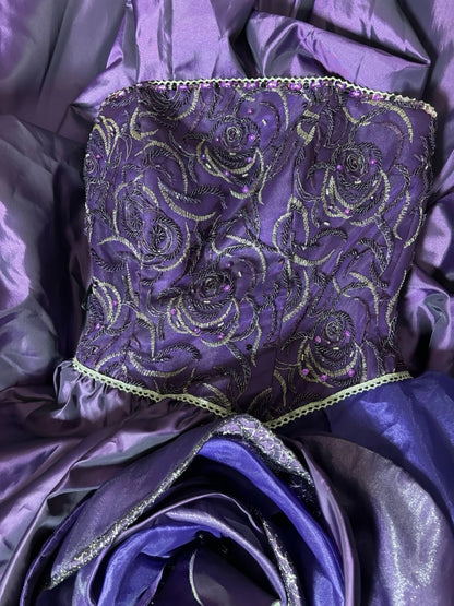 Fabulous A-Line Strapless Evening Gowns Sequins Handmade Flowers Ruched Prom Dress AP2765