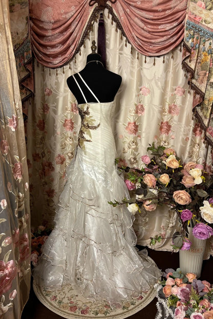 Luxurious One-Shoulder Tiered Mermaid Evening Gowns Beading Sequins Applique Prom Dress AP2767