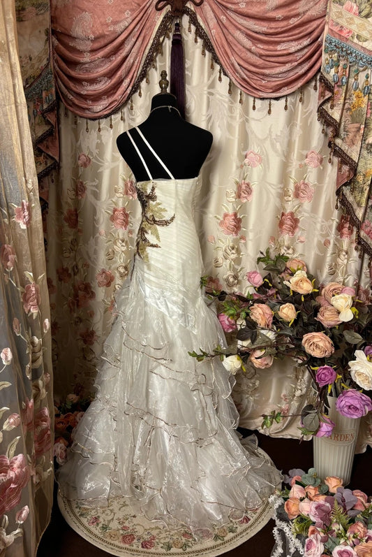 Luxurious One-Shoulder Tiered Mermaid Evening Gowns Beading Sequins Applique Prom Dress AP2767