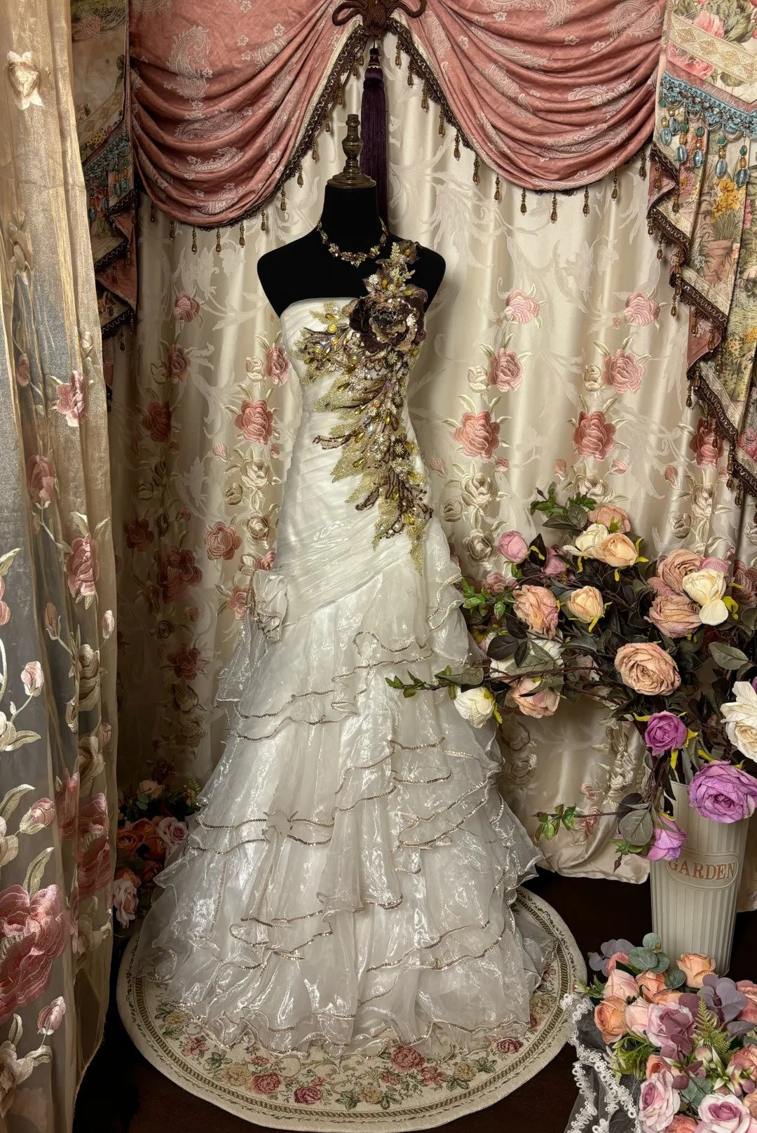 Luxurious One-Shoulder Tiered Mermaid Evening Gowns Beading Sequins Applique Prom Dress AP2767