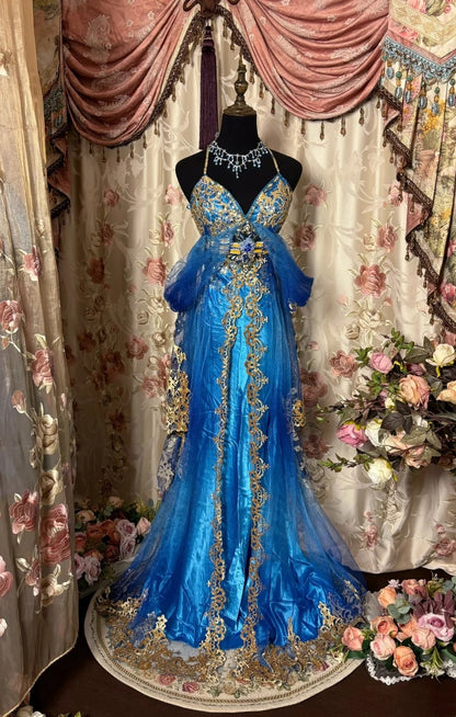 Luxury Mermaid Spaghetti Strap Prom Dress Tulle Crystals Sequins Beaded Evening Gowns AP2768