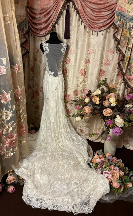 Graceful Mermaid Spaghetti Strap Bridal Gowns Crystals Lace Tulle Beaded Wedding Dress AP2769