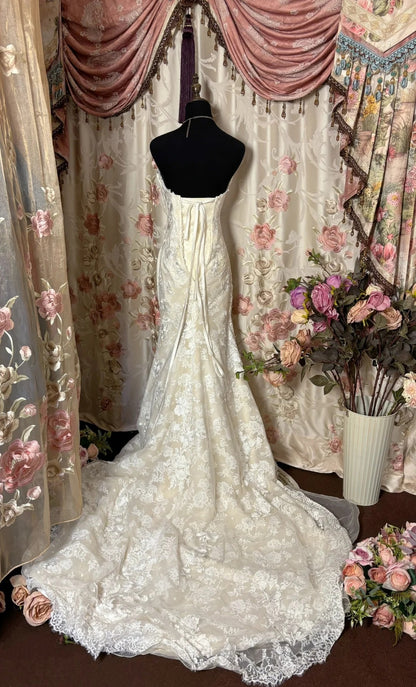 Minimalist Strapless Mermaid Bridal Gowns Lace Appliques Wedding Dress AP2771