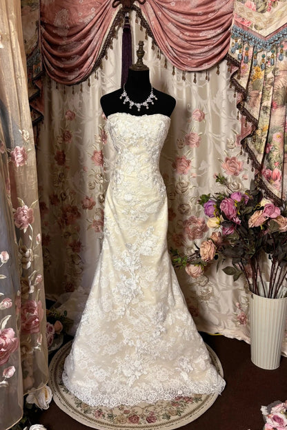 Minimalist Strapless Mermaid Bridal Gowns Lace Appliques Wedding Dress AP2771