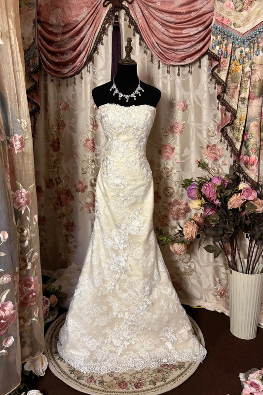 Minimalist Strapless Mermaid Bridal Gowns Lace Appliques Wedding Dress AP2771