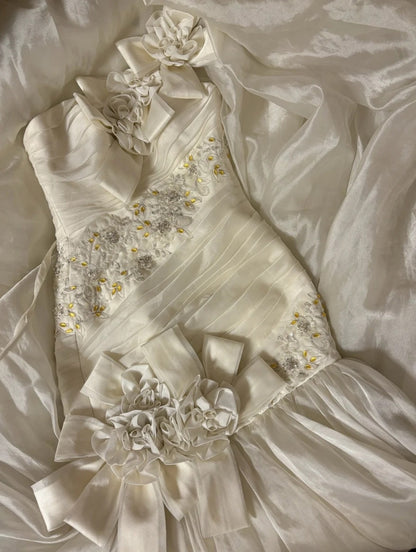 Fantastic One-Shoulder Mermaid Bridal Gowns Beading Handmade Flowers Sequins Wedding Dress AP2773