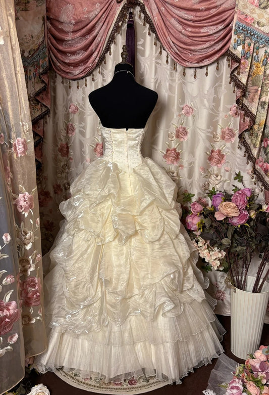 Cute A-Line Strapless Evening Gowns Rhinestones Beading Ruffled Prom Dress AP2775