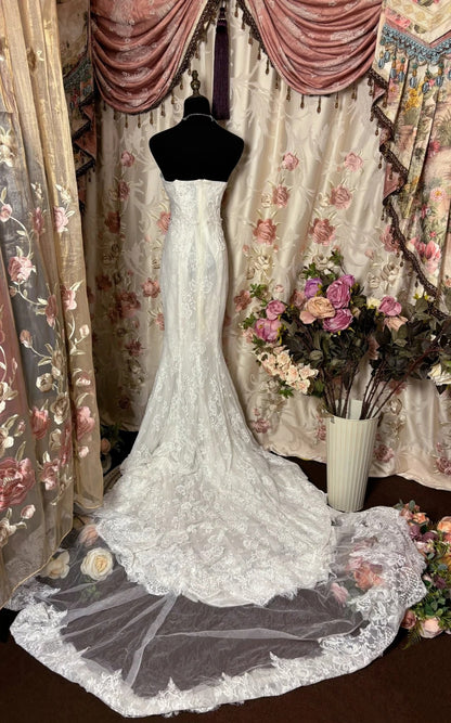 Vintage Strapless Mermaid Bridal Gowns Lace Appliques Tulle Sequins Wedding Dress AP2776