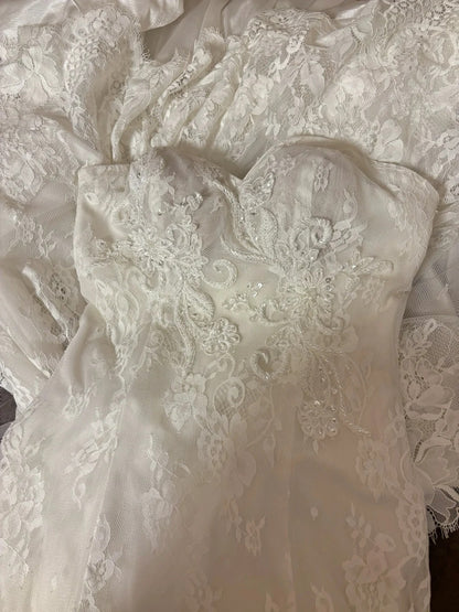 Vintage Strapless Mermaid Bridal Gowns Lace Appliques Tulle Sequins Wedding Dress AP2776