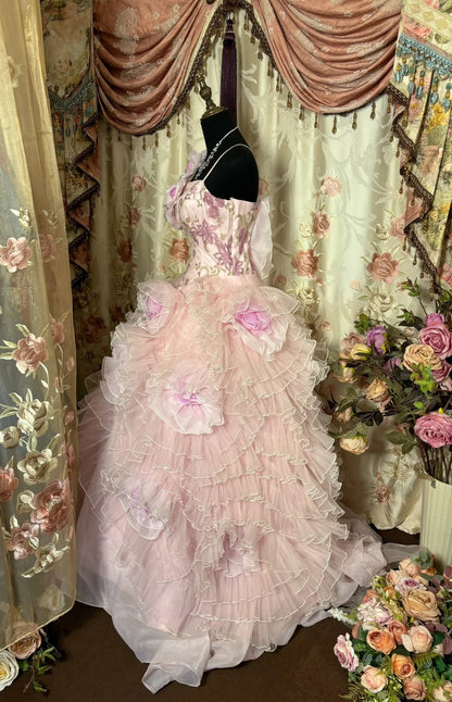 Sheen A-Line Spaghetti Strap Prom Dress Sequins Handmade Flowers Evening Gowns AP2783