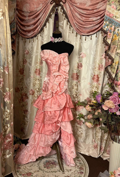 Gorgeous Strapless Mermaid Evening Dresses Sequins Ruffled Slit Prom Dress AP2784