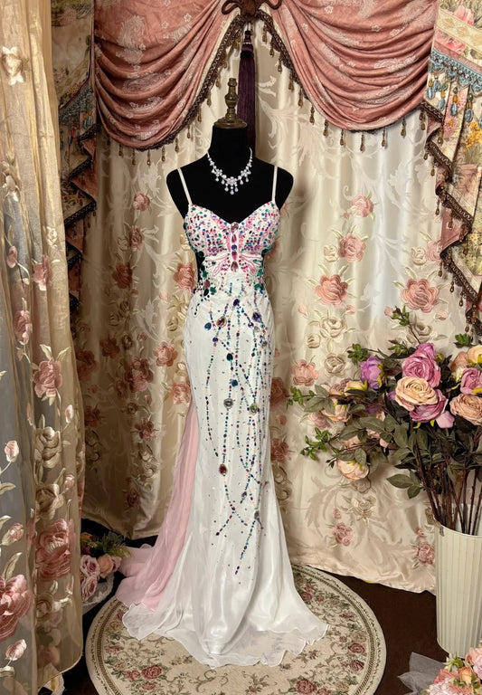 Glam Mermaid Spaghetti Strap Prom Dress Rhinestone Sequins Beaded Cutout Formal Dresses AP2785