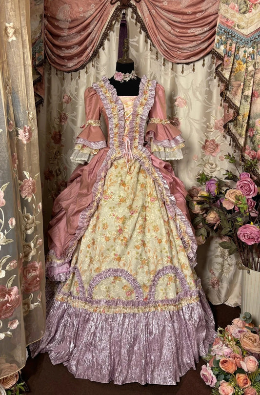 Dramatic Square Neck A-Line Evening Gowns Ruffles Floral Print Long Sleeve Prom Dress AP2787