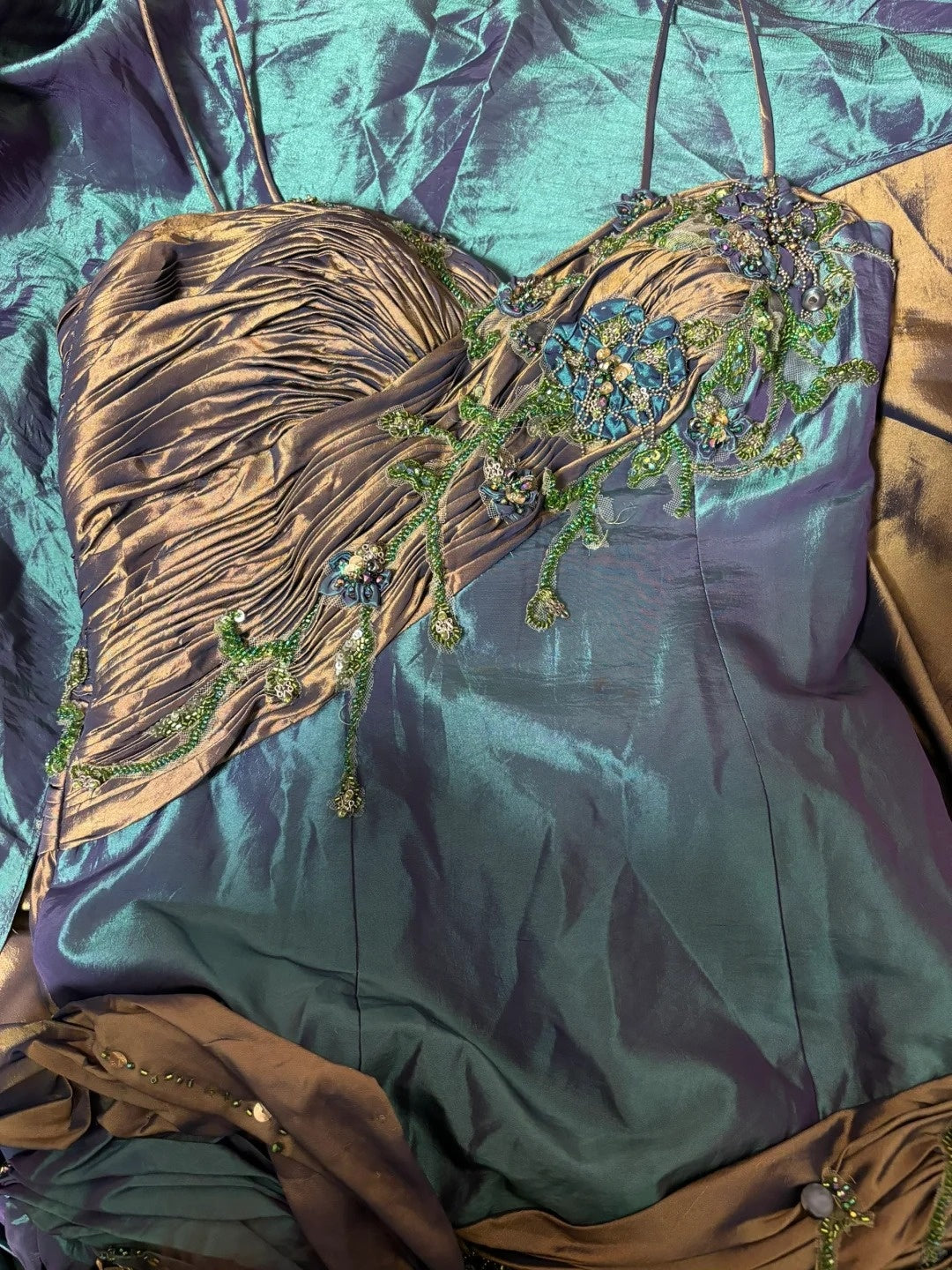 Fashionable Mermaid Spaghetti Strap Prom Dress Appliques Sequins Beaded Handmade Flowers Backless Formal Dresses AP2791