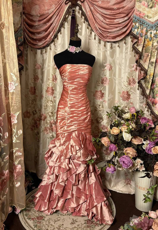 Minimalist Strapless Mermaid Evening Gowns Ruffled Prom Dress AP2797