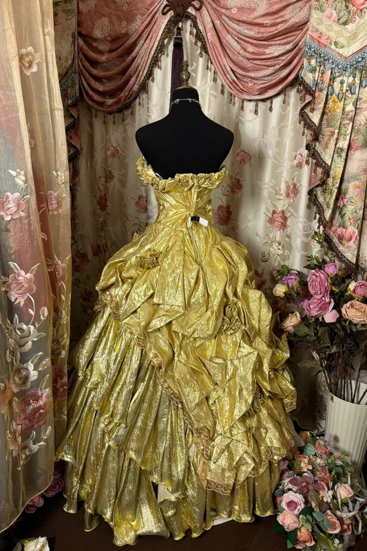 Playful A-Line Strapless Evening Dresses 3D Flowers Bow Lace Prom Dress AP2801