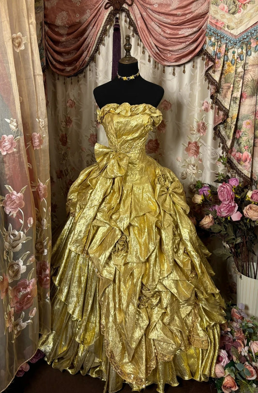 Playful A-Line Strapless Evening Dresses 3D Flowers Bow Lace Prom Dress AP2801