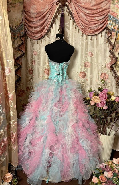 Bling A-Line Strapless Evening Dresses Embroidery Beaded Rhinestones Prom Dress AP2802