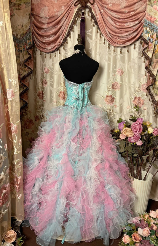 Bling A-Line Strapless Evening Dresses Embroidery Beaded Rhinestones Prom Dress AP2802