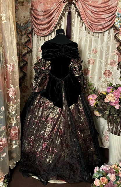 New Arrival Off-Shoulder A-Line Formal Dresses Black Velvet Sequins Floral Print Puffy Sleeve Prom Dress AP2804