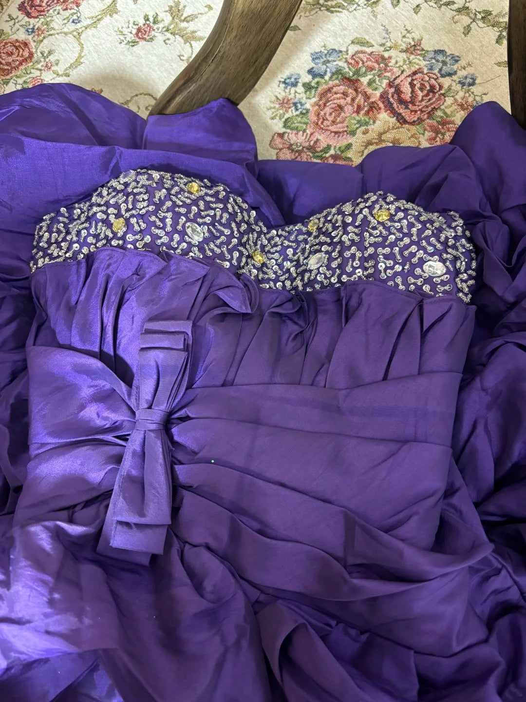 Fitted Strapless A-Line Purple Birthday Outfits Bow Beaded Crystals Sequins Homecoming Dress AP2806