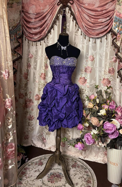 Fitted Strapless A-Line Purple Birthday Outfits Bow Beaded Crystals Sequins Homecoming Dress AP2806