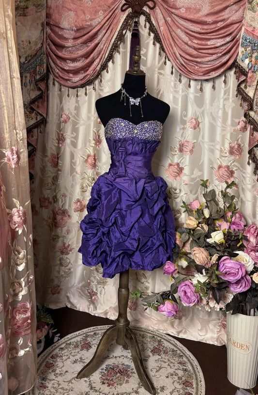Fitted Strapless A-Line Purple Birthday Outfits Bow Beaded Crystals Sequins Homecoming Dress AP2806