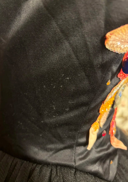 Attractive A-Line Spaghetti Strap Prom Dress Sequins Handmade Flowers Tulle Black Evening Gowns AP2808