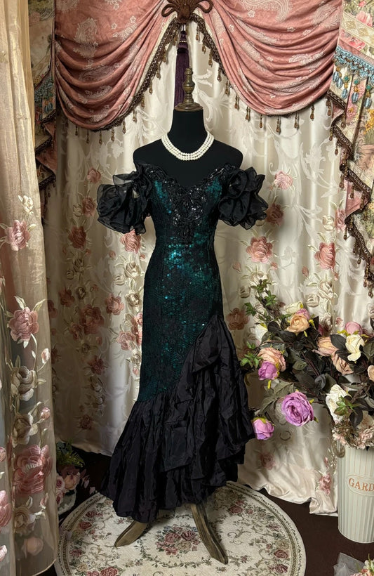 Princess Off-Shoulder Sheath Maxi Dress Sequins Beading Ruffles Prom Dress AP2813