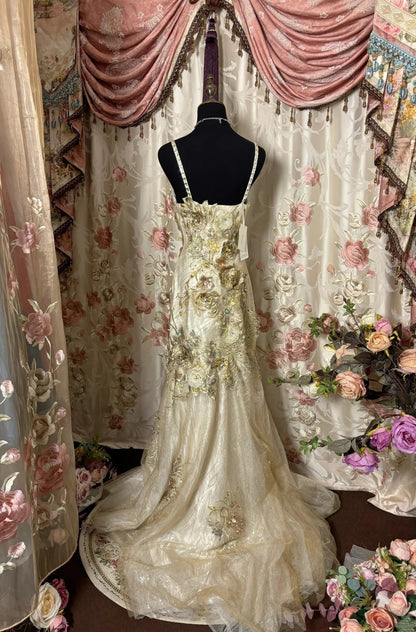 Romantic Mermaid Spaghetti Strap Evening Gowns Appliques Rhinestone Sequins Long Prom Dress AP2818