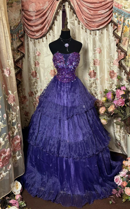 Luxurious A-Line Strapless Sweet 16th Sequins Beaded Prom Dress AP2822