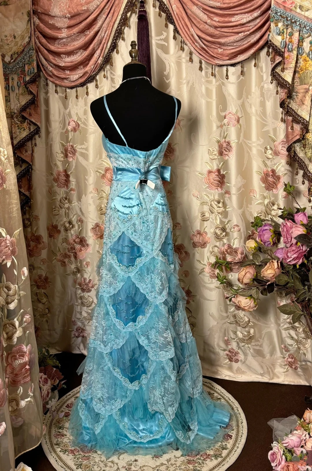 Luxury Spaghetti Strap Sheath Prom Dress Sequins Beads Bow Lace Formal Dresses AP2823